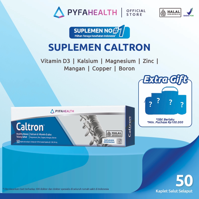 [Tulang Sehat} CALTRON Suplemen Menjaga Kesehatan dan Kepadatan Tulang 50 Caps | Mengandung Kalsium, Vitamin D dan Mineral Tinggi | Halal dan BPOM Register