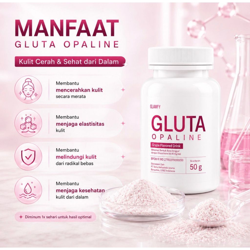 Jual GLUTA OPALINE Powder L-Glutathione Glawfyskin | BPOM | Powder Gluta & Vitamin C