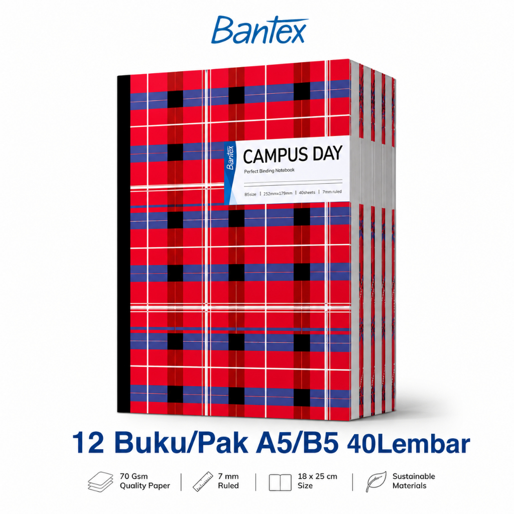 Bantex 12PCS Buku Tulis binding Bergaris - Campus Kotak Modern Buku Sekolah Mahasiswa ADA540-005