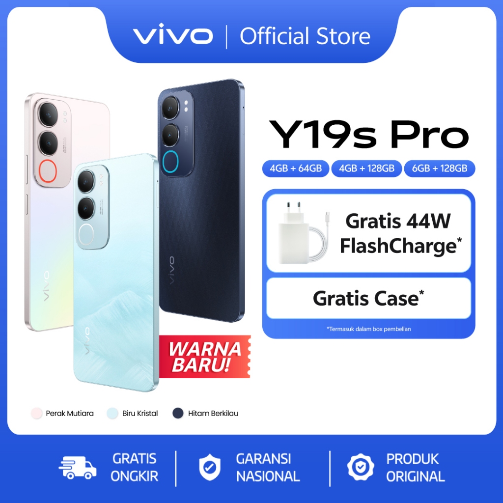 vivo Y19s Pro - 6000mAh + 44W FlashCharge, Tahan Banting Ekstrem, Tahan Hujan IP64, Dual Stereo Speaker, 50MP Kamera Utama, AI Erase 2.0