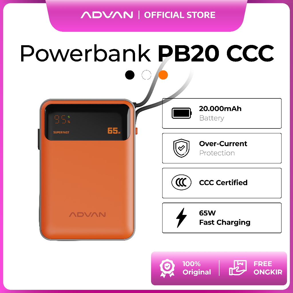 Jual [CCC Certified] ADVAN Powerbank PB20 3C CCC | 20.000mAh | 65W ...