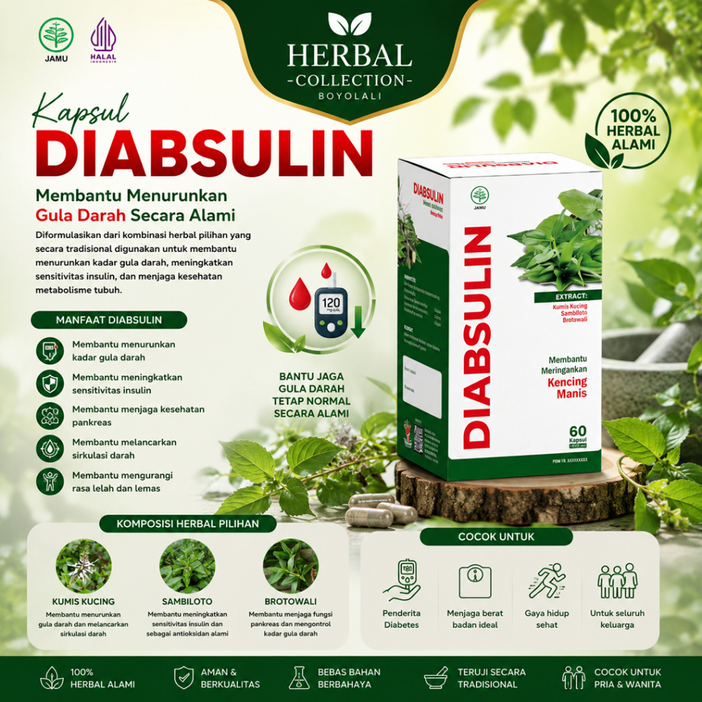 Obat Herbal Diabetes Penurun Gula Darah Kapsul herbal diabsulin griya herba isi 60 Aman Halal BPOM