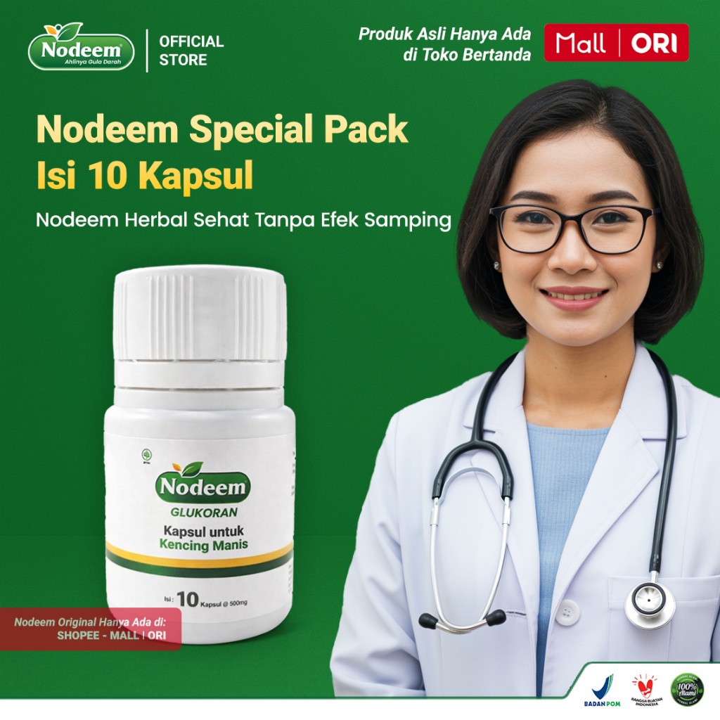NODEEM Glukoran - Obat Herbal Diabetes / Kencing Manis - Special Pack Isi 10 Kapsul