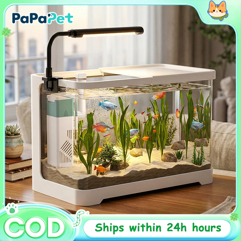 GREENPETS Akuarium Mini Akrilik Bundar Sistem Tekanan Negatif Pompa Filter Lampu LED Full Set - foto 1