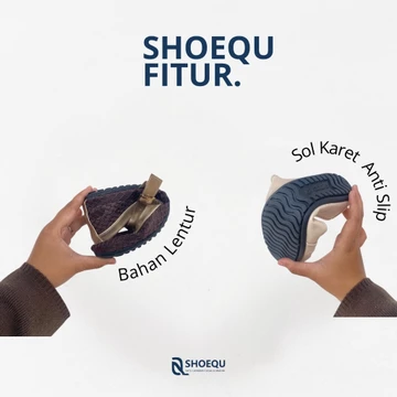 Sepatu Wanita Shoequ Bianca Flat Shoes Anti Slip Sol Karet Hitam