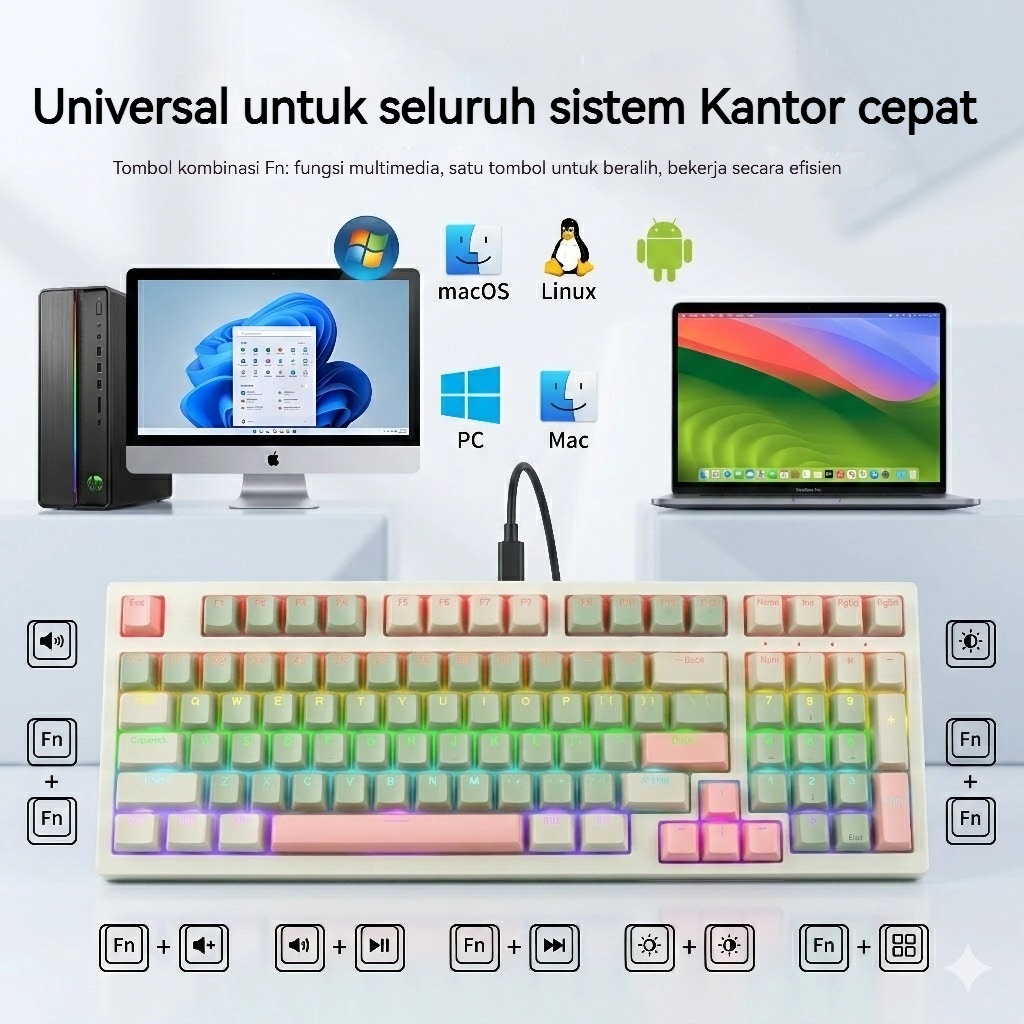 Jual JUTU 98 Keys Mechanical Keyboard ARGB Backlit Hotswap Wired Blue ...
