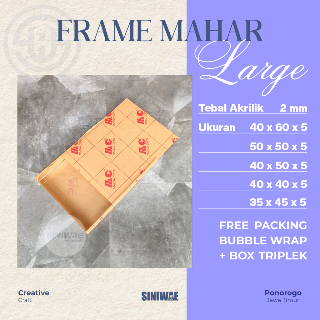 Jual Frame Mahar Akrilik Tebal 2mm 40x60 50x50 40x50 40x40 35x45 Box ...