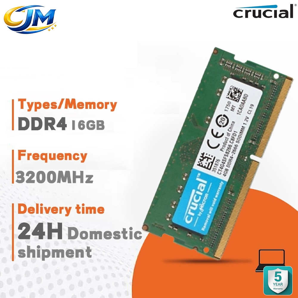 Crucial RAM Laptop DDR4 16GB 3200MHz SODIMM Memory terpasang di laptop