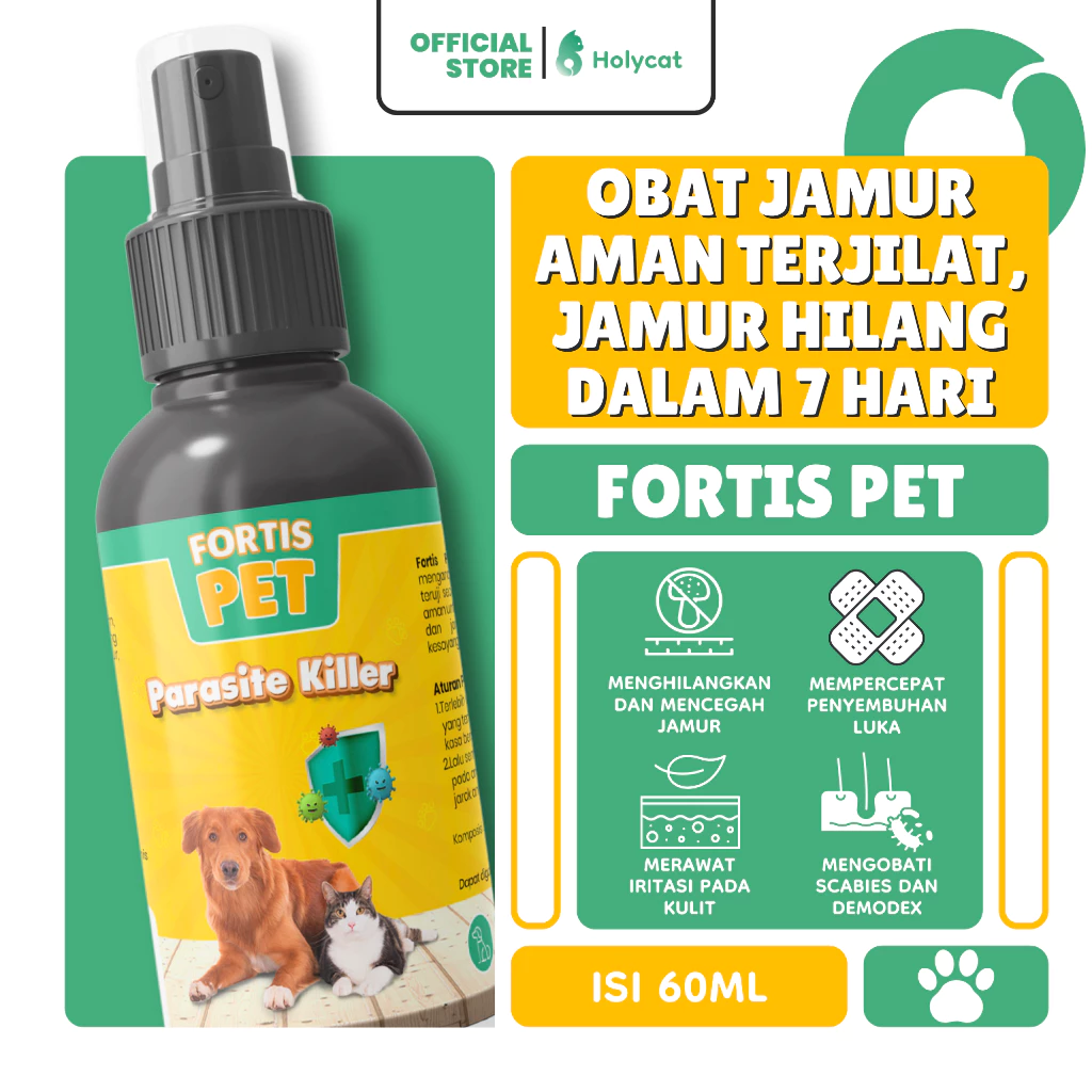 Holycatlabs Fortis Obat Jamur Spray Scabies Kudis Koreng Gatal Pada Kucing dan Anjing isi 60ml