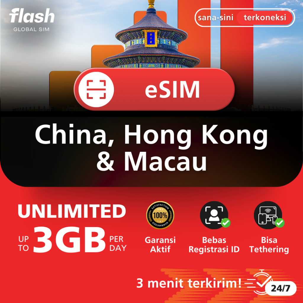 Jual Flash eSIM China Hong Kong Macau Unlimited Data (eSIM Cina, eSIM ...