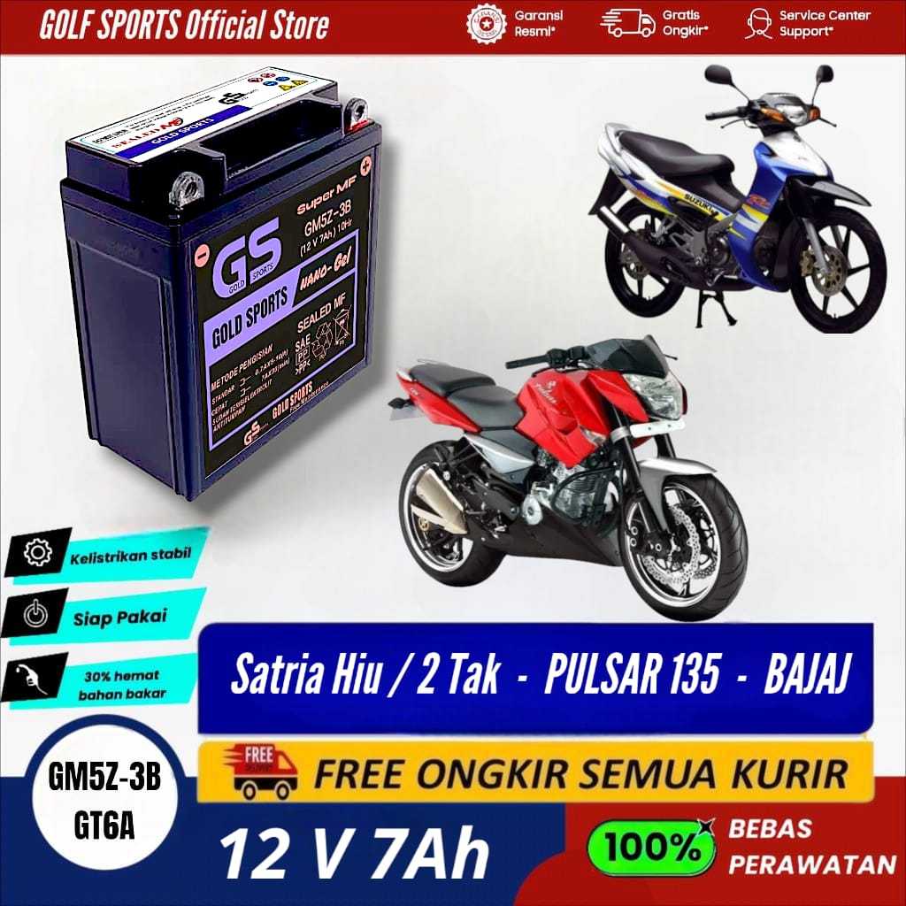 GOLF SPORTS Aki Motor Full Kering GM5Z-3B 12 V 7AH  Motor Satria Hiu 2 TAK Bajaj Pulsar 135 Accu GS