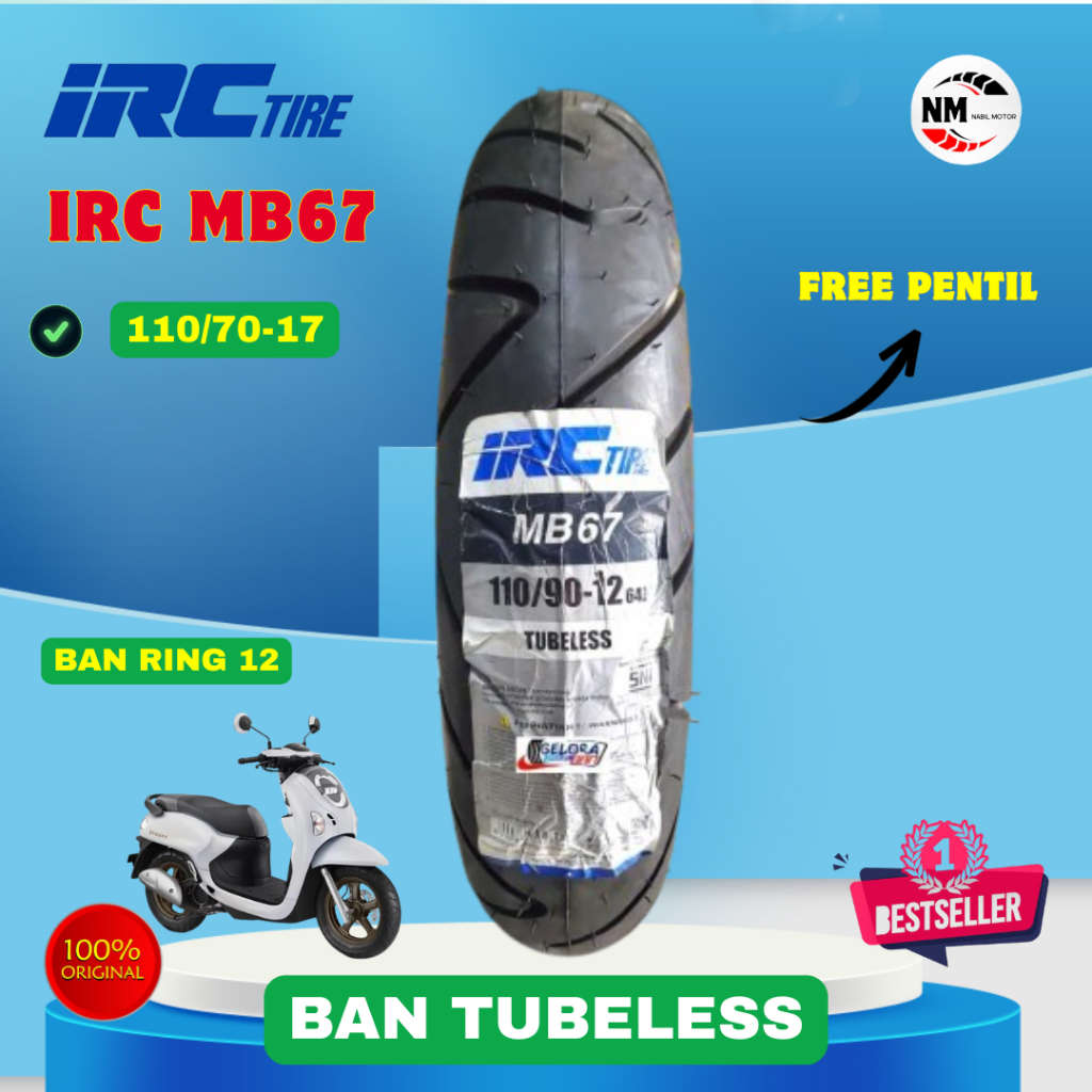 Jual Ban Scoopy Belakang IRC 110/90-12 ( MB67 ) Tubeless Scoopy Ring 12 ...