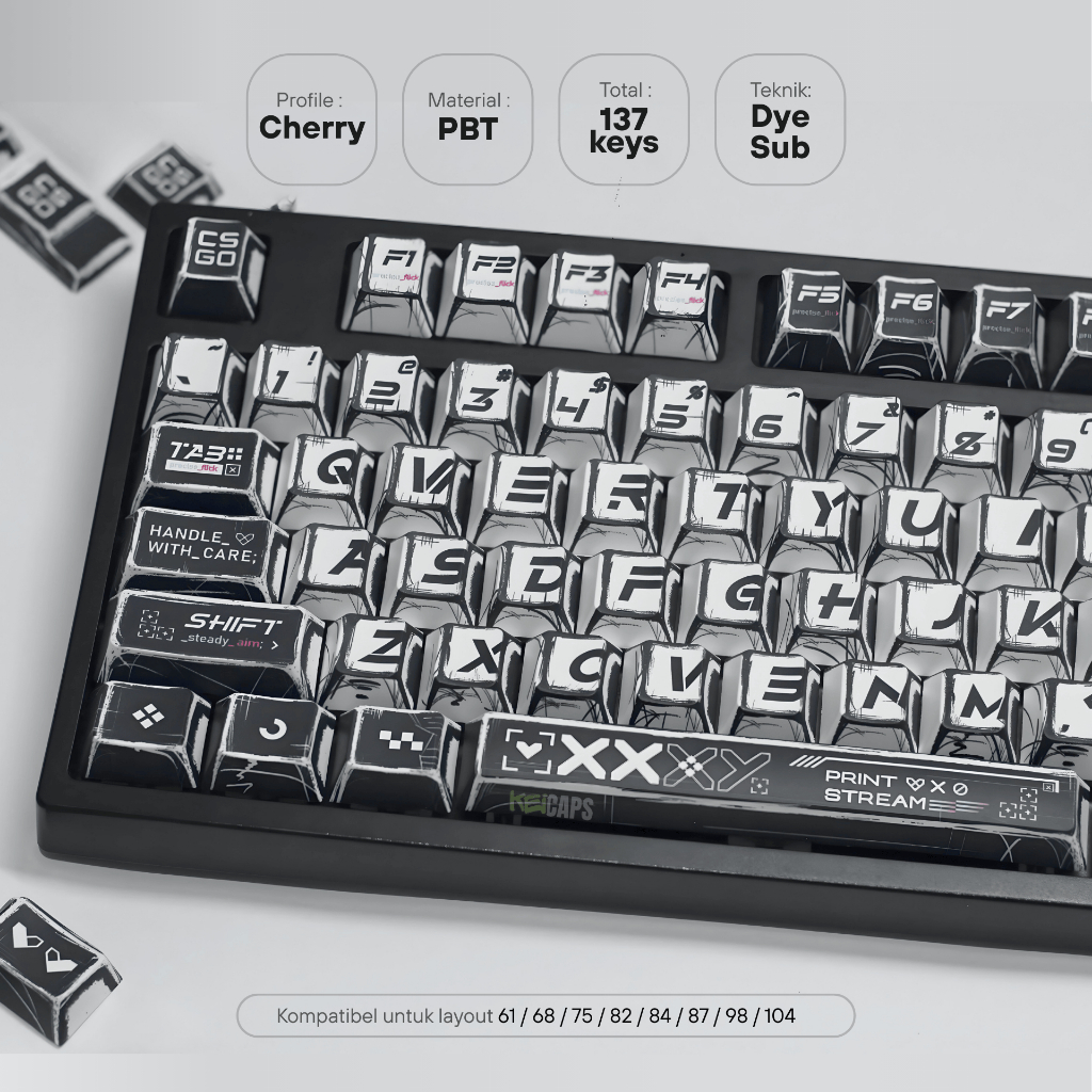 Jual CSGO Manga White PBT Dye Sub Keycaps Cherry Profile untuk ...