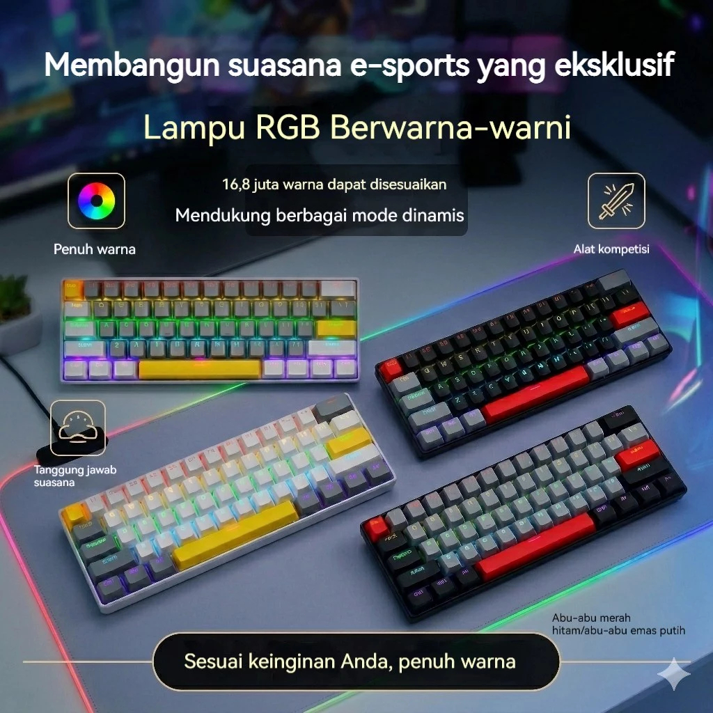 Jual JUTU Keyboard Mechanical Gaming 60% Full Anti-Ghosting, Keyboard ...