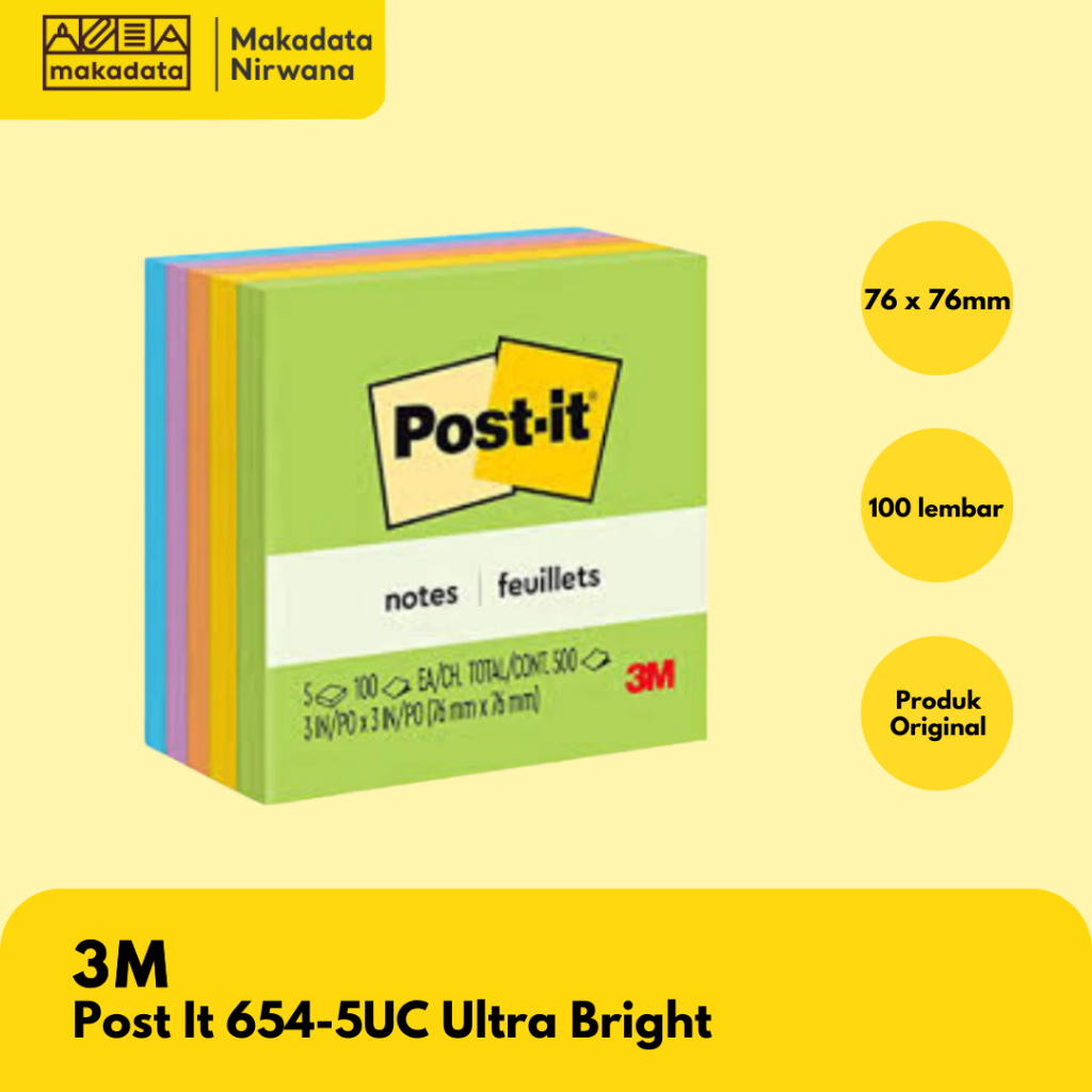 Jual 3M NOTES/STICKY NOTE/POST IT 654-5UC ULTRA BRIGHT (1 PCS) | Shopee ...