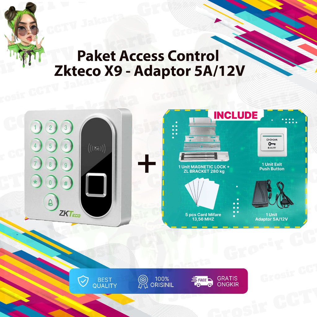 Jual Paket Access Control Fingerprint Door Lock Zkteco X9 Adaptor 12V ...