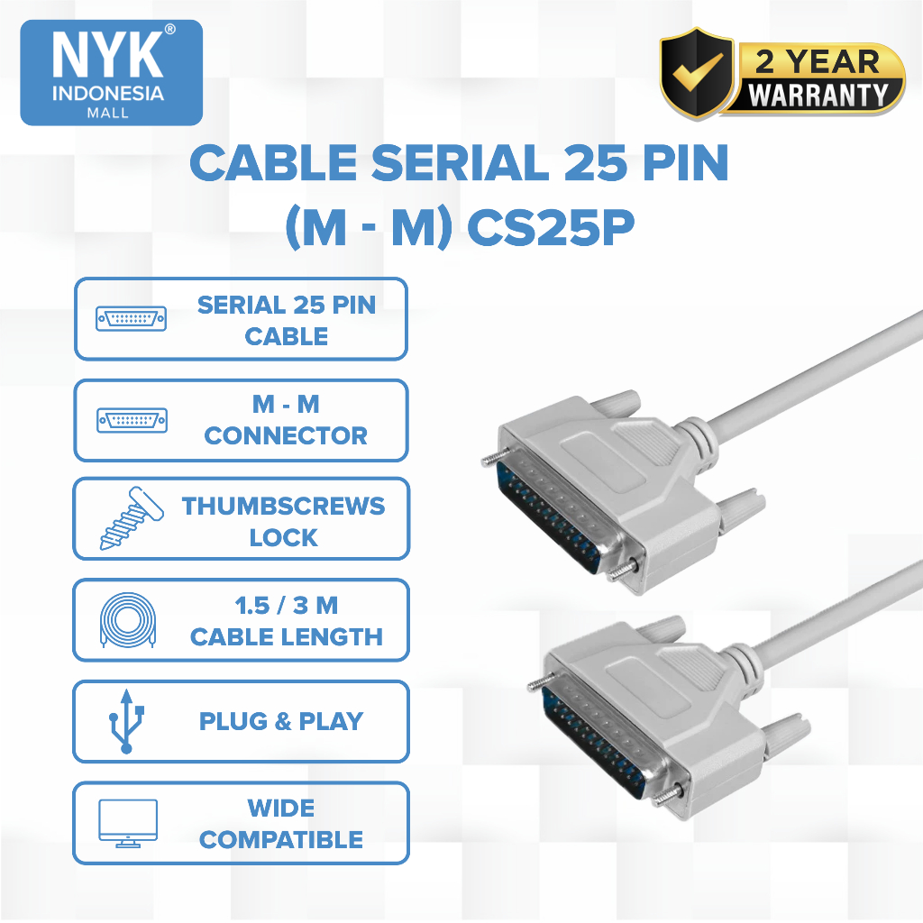 Kabel NYK 1.5 Meter Serial 25 pin Male to Male M-M CS25P