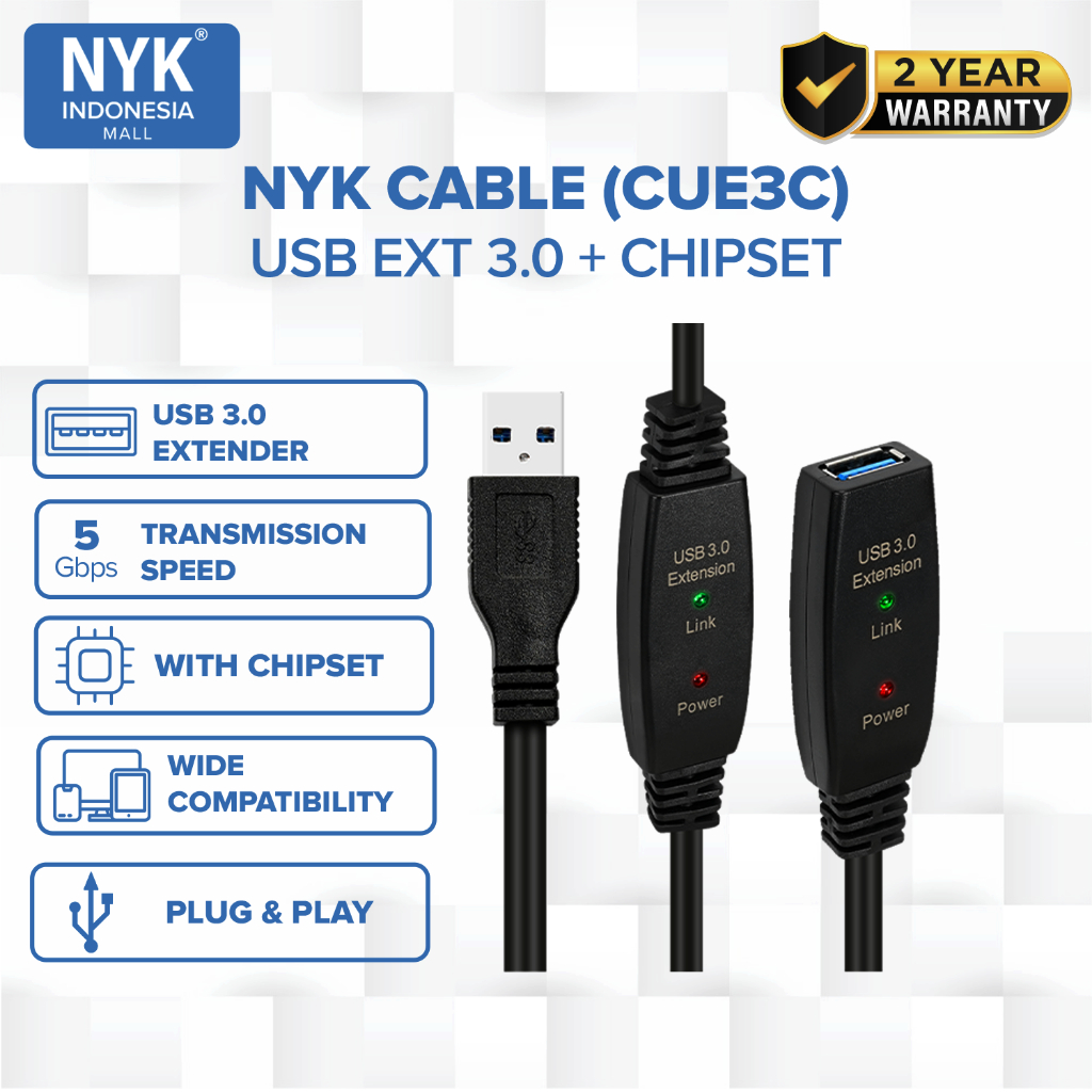 NYK Kabel Extension USB 3.0 Extender Aktif with Chipset 5 Meter COD