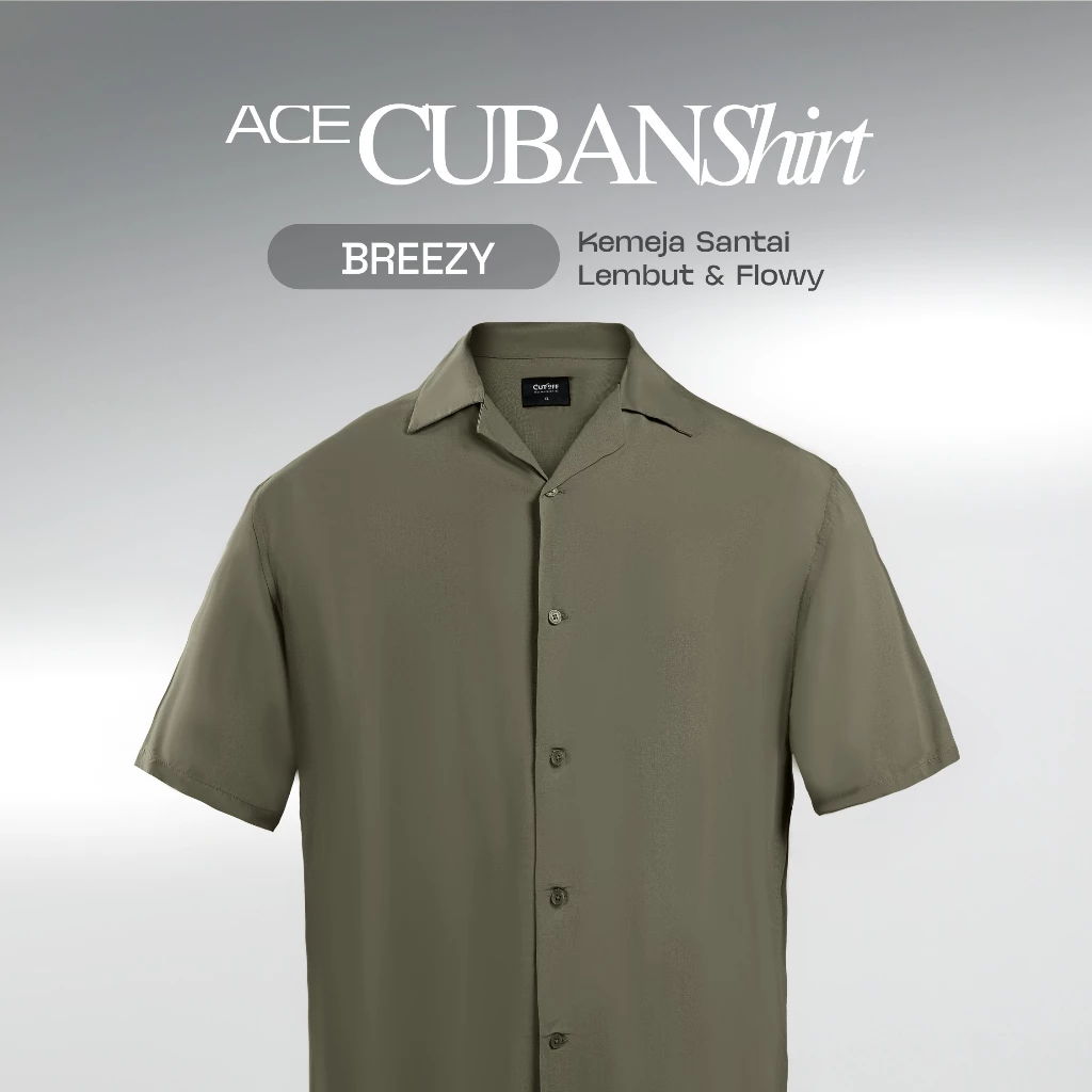 CUTOFF Ace Kemeja Open Collar Cuban Camp Bowling Shirt Oversized Cotton Rayon