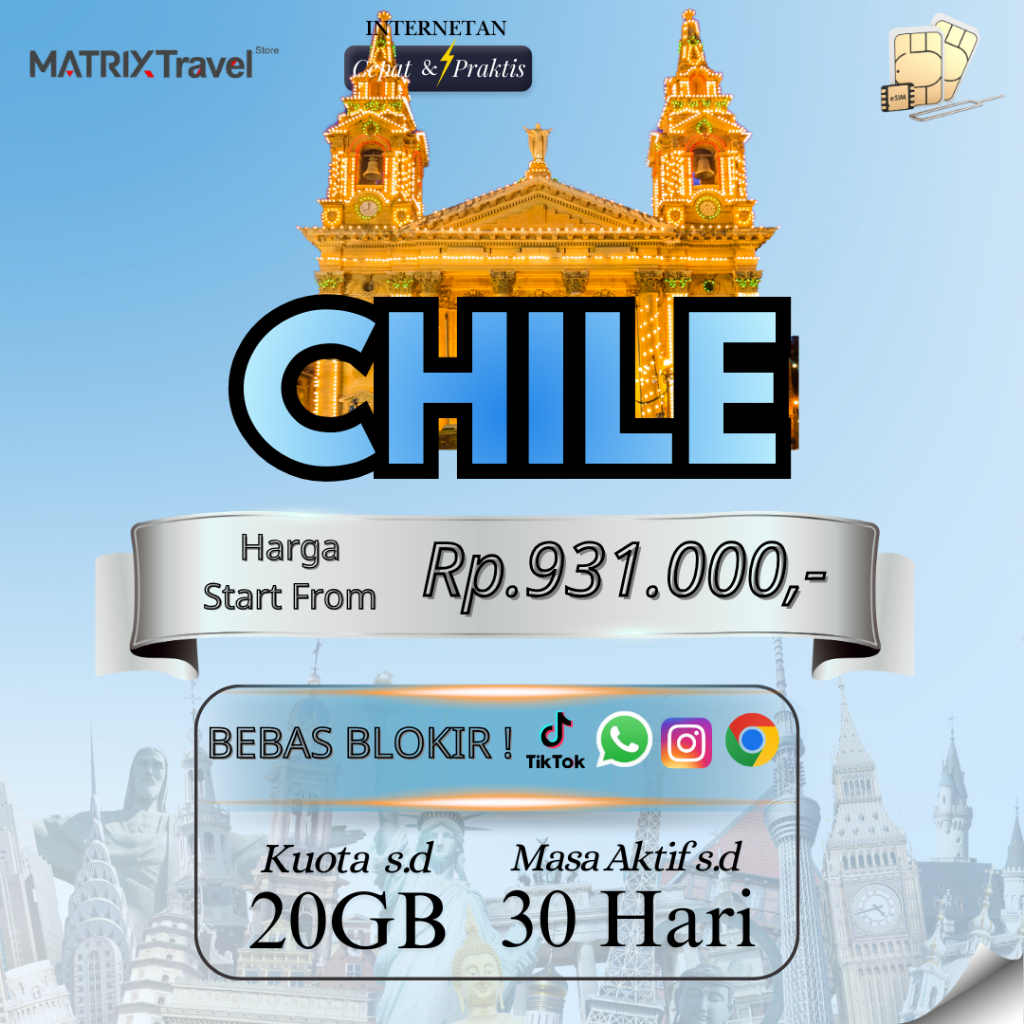 Jual Kartu SIM Chile Kuota 20GB MATRIXTRAVEL | SIM Card Chili Santiago ...