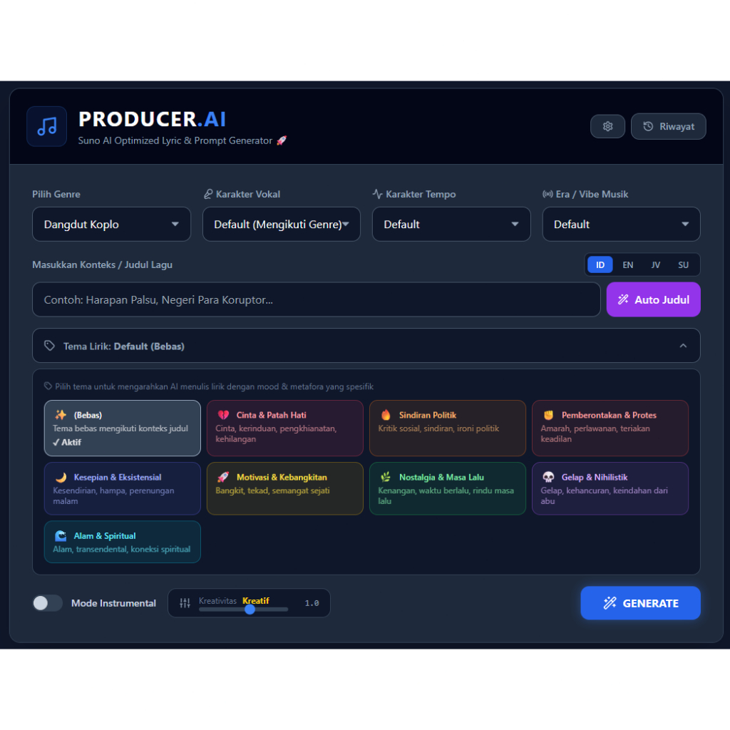 Suno ai Generator Lirik, Prompt Lagu Unlimited