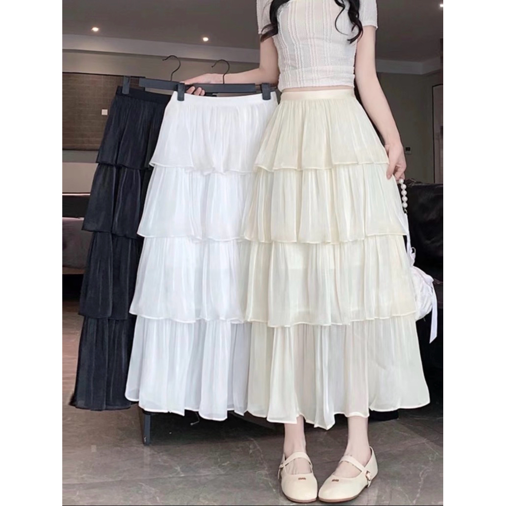 Jual LVF - Rok LILY Ruffle Midi Skirt / Rok Wanita Renda Midi Susun ...