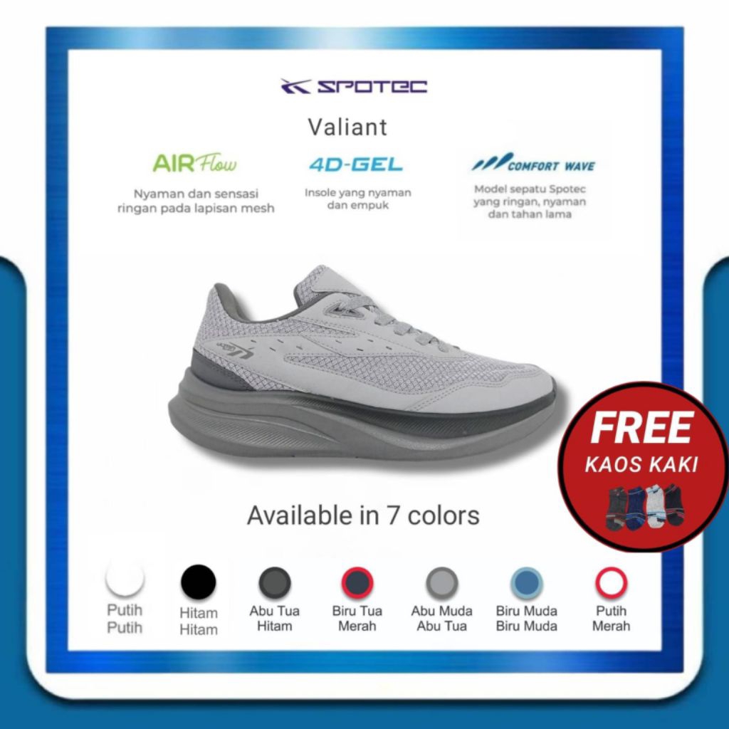 Jual SPOTEC Sepatu Running Valiant Abu Muda - Abu Tua | Shopee Indonesia