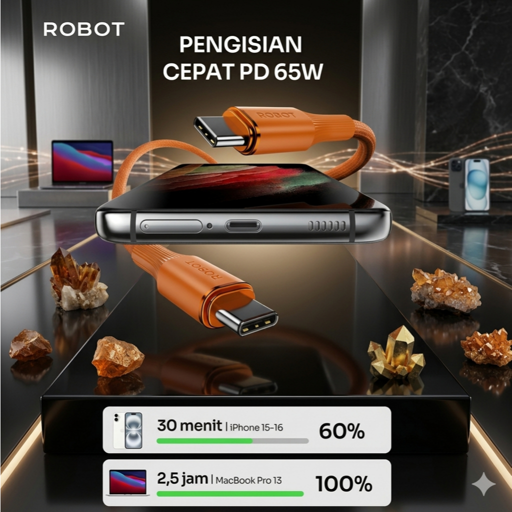 Jual ROBOT RNCC100 | RNCC200 Cable Kabel Data Type C To Type C Fast ...
