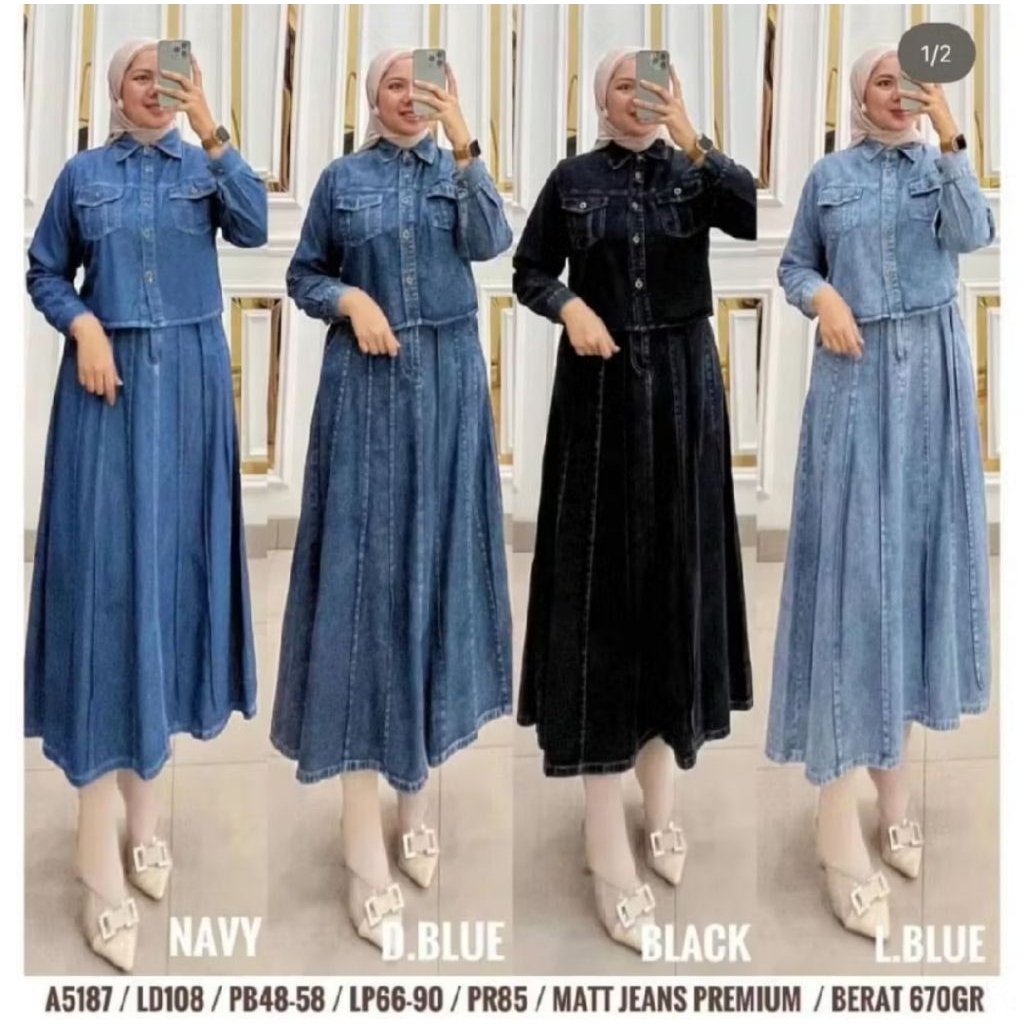 Jual (ONLY BLACK) Setelan Rok Denim | Shopee Indonesia
