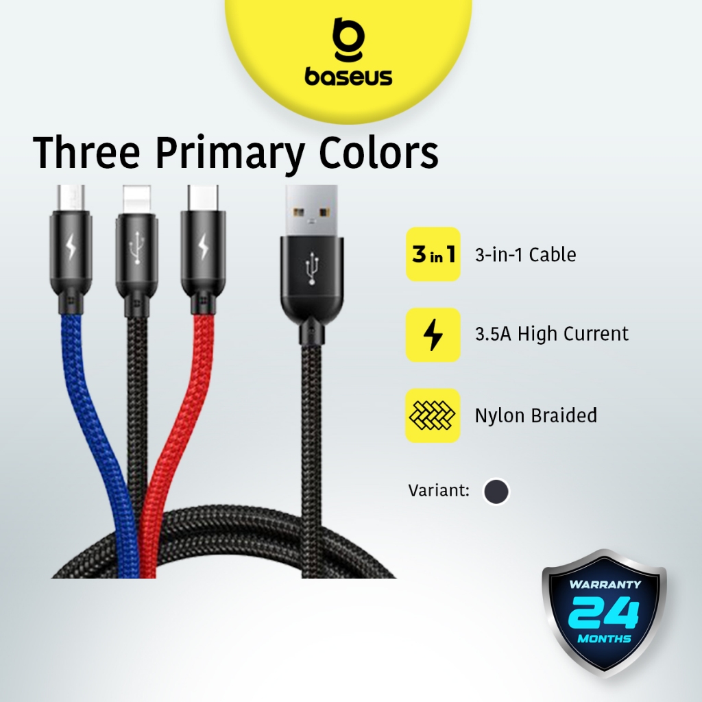Jual BASEUS Three Primary Colors 3-in-1 Cable USB For M+L+T 3.5A 30CM ...