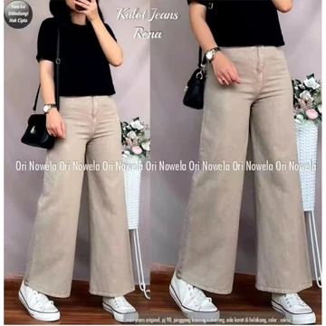 Celana Kulot Wanita Highwaist Premium Dengan Bahan Denim Tebal