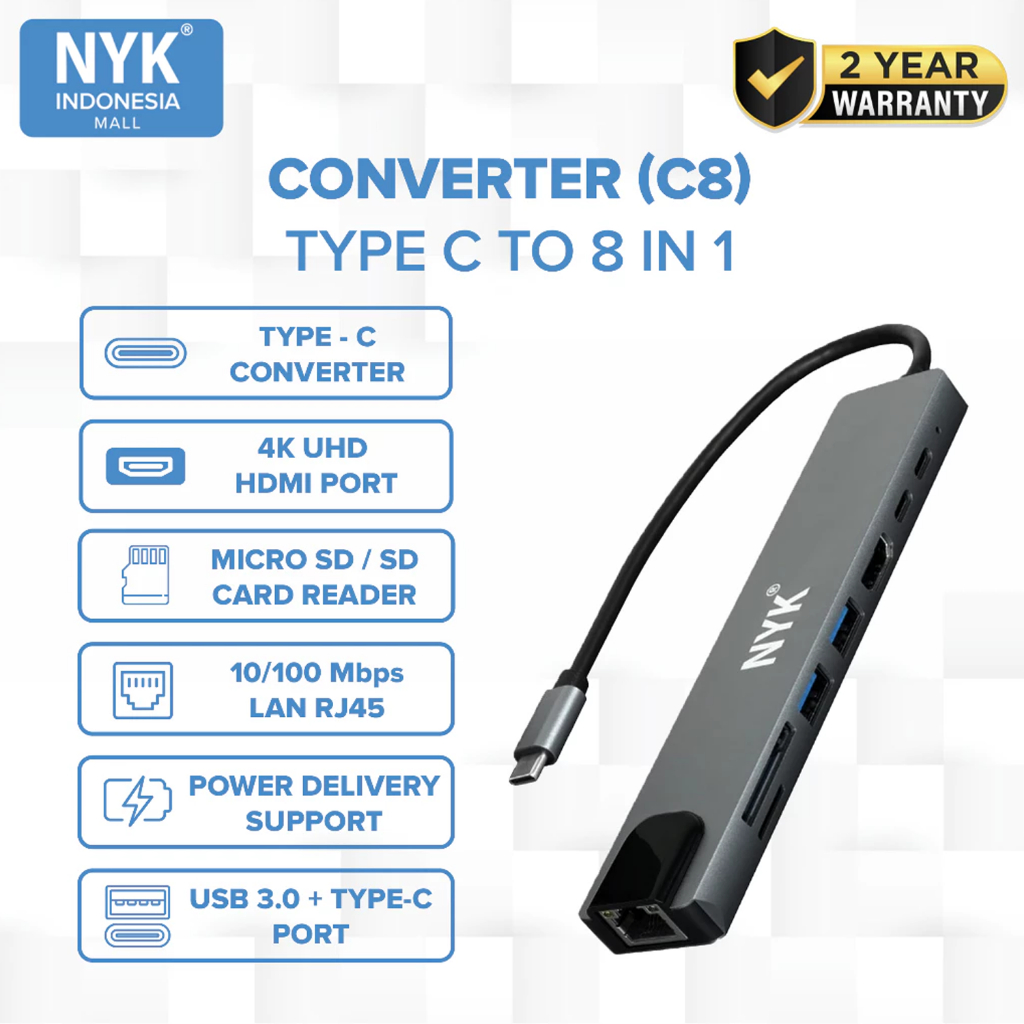 Jual NYK [ BACK TO OFFICE KIT ] Connect Bunde USB HUB 8 in 1 C8 LAN CAT ...