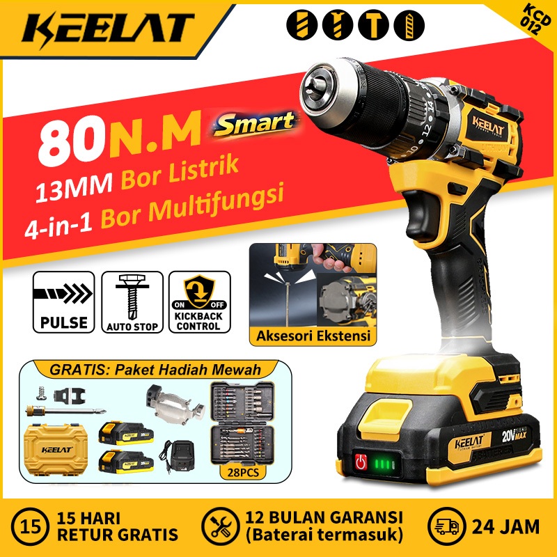 Jual KEELAT KCD012 Brushless Cordless Drill 80NM Multifungsi 3 in 1 Bor ...