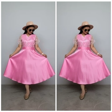 Dress Kombinasi Brukat Payung Satin Mewah XS 5XL