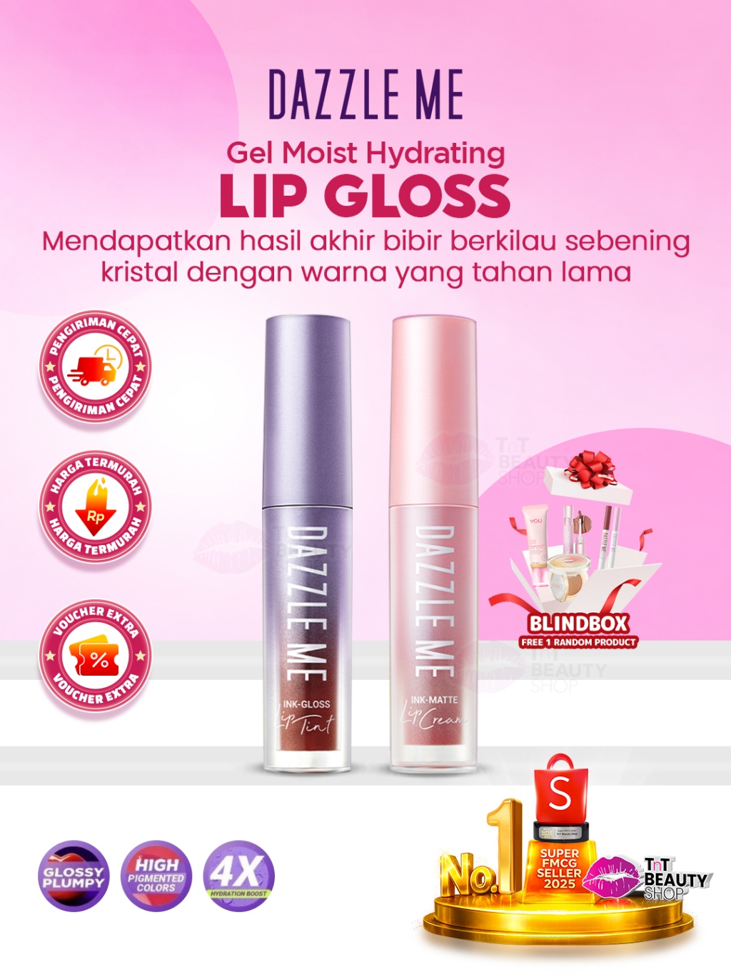 Jual DAZZLE ME Ink-Gloss Lip Gloss Tinted Stain Tint Watery Ink Gel ...