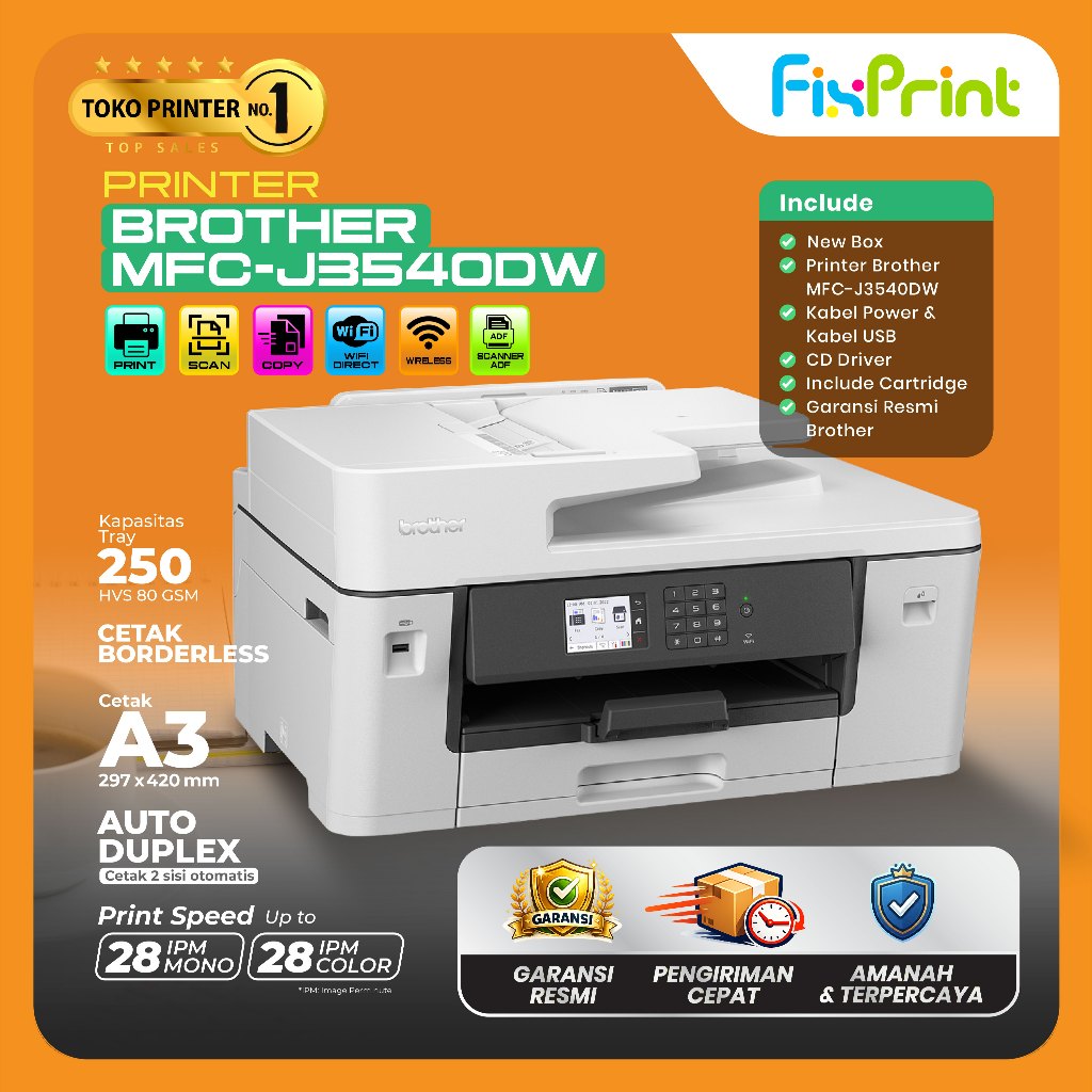 Jual Printer Brother InkJet MFC-J3540DW Print Scan Copy AIO WiFi Fax ...