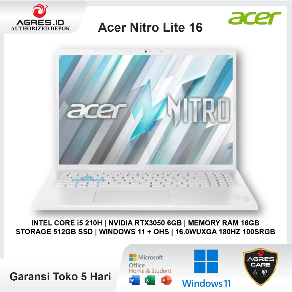 Laptop Acer Nitro Lite 16 Core I5 210H RTX3050 6GB 16GB 512GB Win 11 OHS 16.0 WUXGA 180HZ 100SRGB