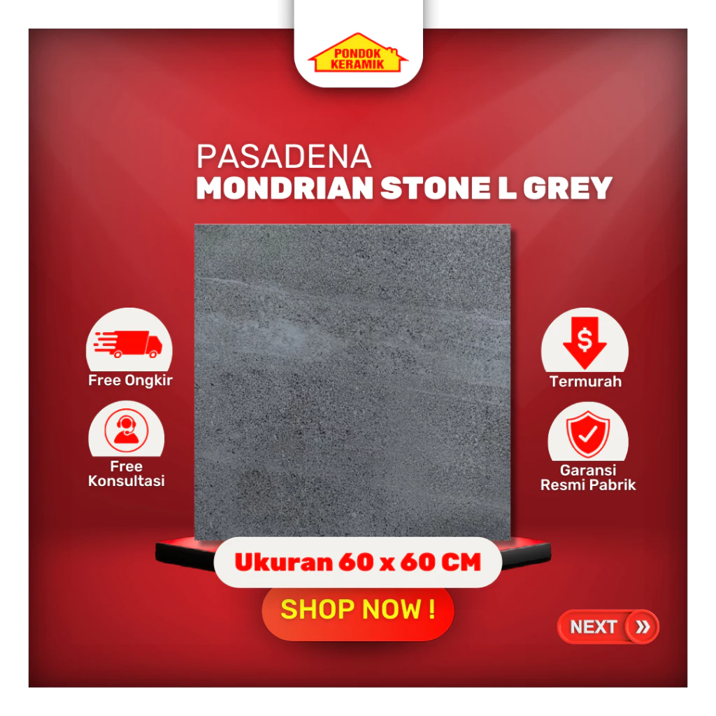 Granit Lantai Pasadena 60x60 Mondrian Stone Light Grey Matt Motif Cemento Industrial