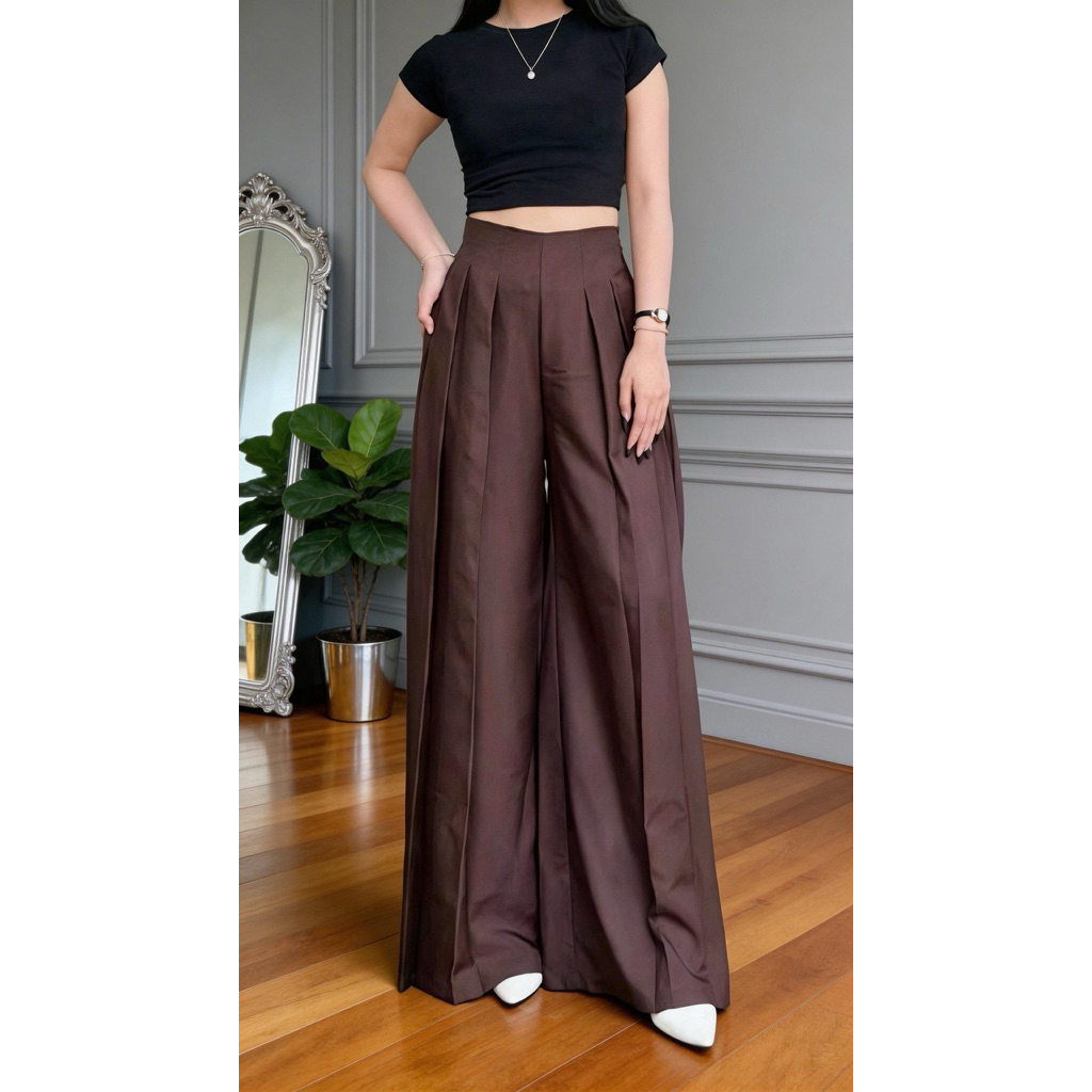 Laviie Pants Kulot Palazzo Highwaist Celana Panjang Wanita Kasual Nyaman Dipakai