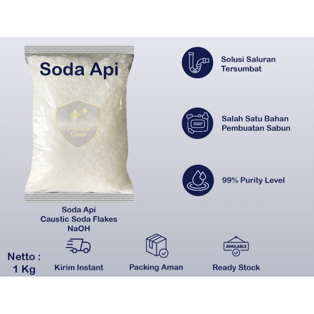Jual soda api 1kg/caustic soda 1kg/NaOH 1kg/soda api murah 1kg | Shopee ...