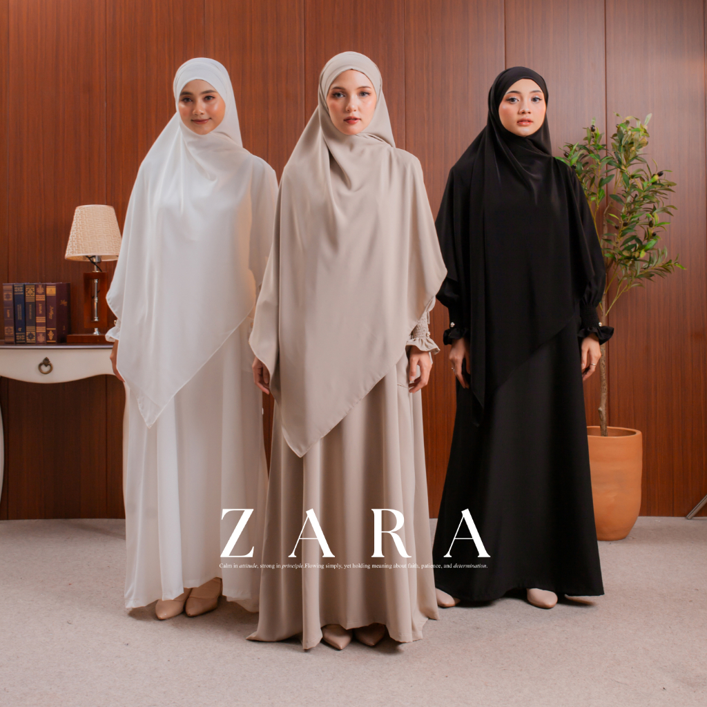 Sarimbit Studio - Abaya Anti UV set Hijab ZARA Series ( Gamis Umroh Haji Abaya Syar'i ) Set Pashmina Bandana