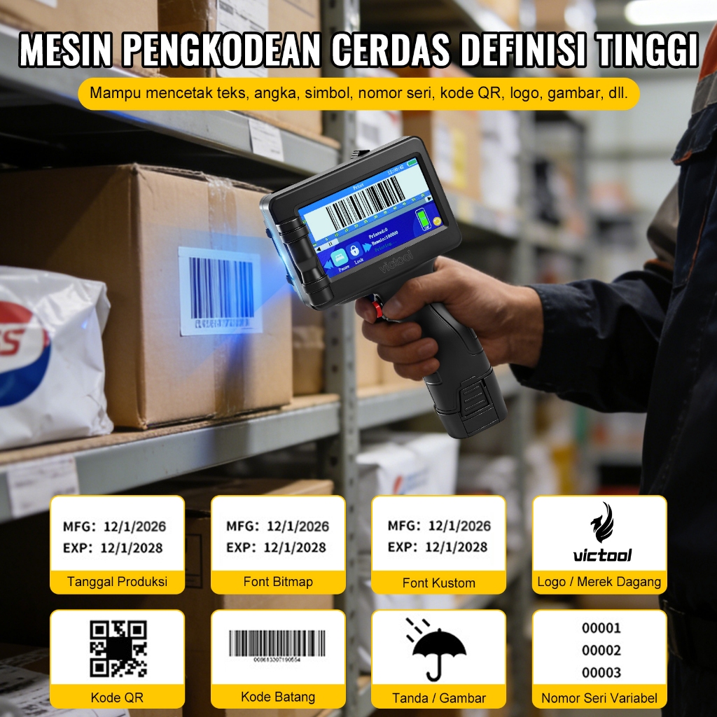 Jual Victool Mesin Printer Inkjet Genggam 4.3 Inci 12.7mm – Bisa Cetak ...