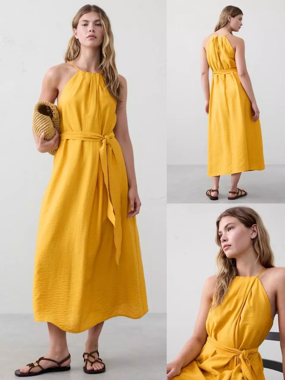Dress Panjang Wanita Model Halter-Neck Pleated Elegan  Women's Pleated-Neck Midi Dress - BR-2181