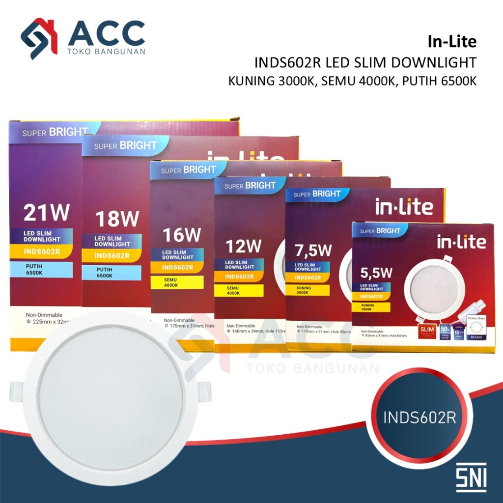 Jual INLITE INDS602R SLIM DOWNLIGHT 5.5W 7.5W 12W 16W 18W 21W | Shopee ...