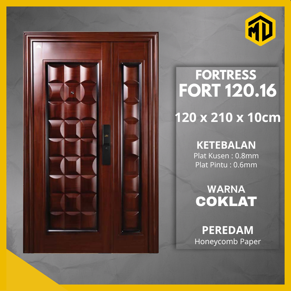 Pintu Utama Baja Fotress JBS Mom & Son 120X210 Type FORT 120.16  Putih Coklat Lengkap Dengan Kusen + Handle Kunci Modern Full Set