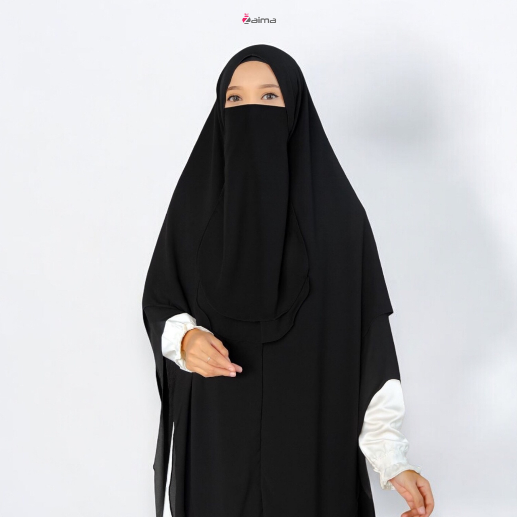 Khimar 2 Layer Haura Ceruti Babydoll Non Pad Jilbab Instan Syari Jumbo Free Cadar Tali