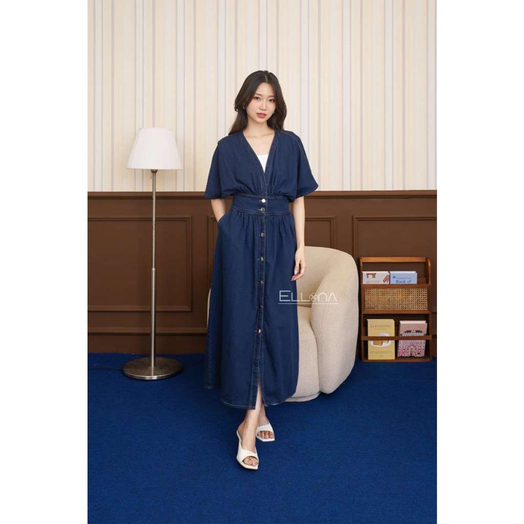 dress denim wanita Denim Dress Longdress Size L to 3XL  Mackavelly Fashions