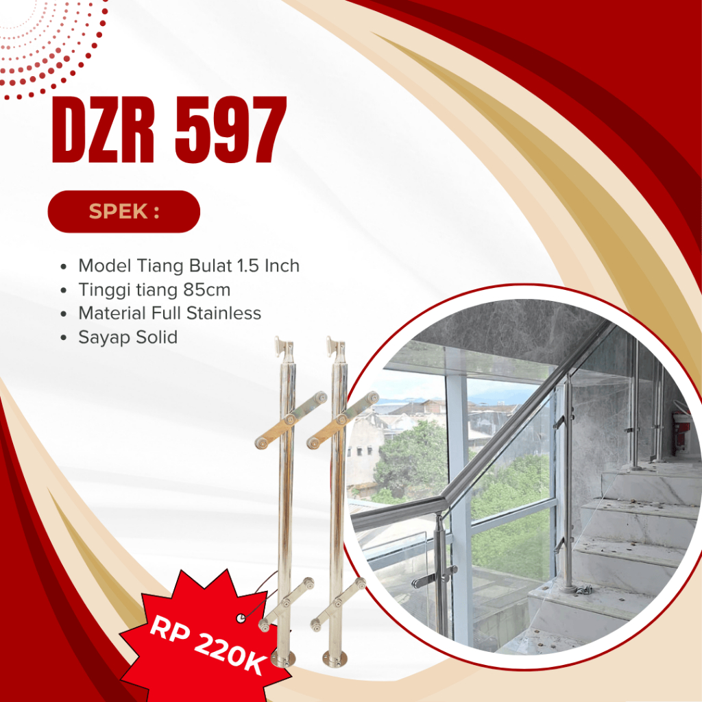 Jual Tiang Railing DZR 597 Stainless bulat murah model kaca untuk ...