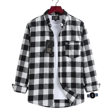 Kemeja Flanel Pria Lengan Panjang Kualitas Premium Motif Garis Abu