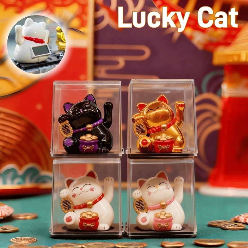 AQING | Pajangan Kucing Hoki Solar Maneki Neko - Hiasan Dashboard Mobil Tangan Goyang Otomatis Keberuntungan